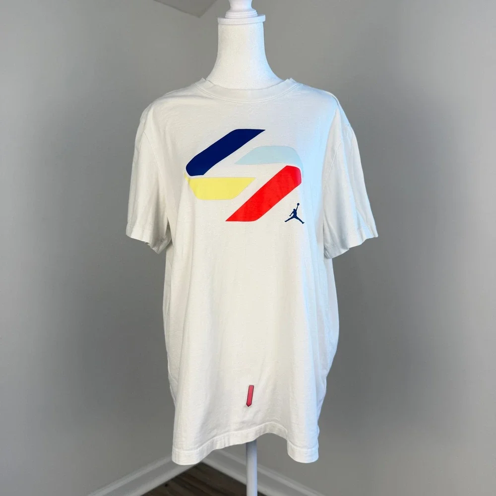 Jordan Graphic T-Shirt Mens Large White Jumpman Sporty Streetwear Tee